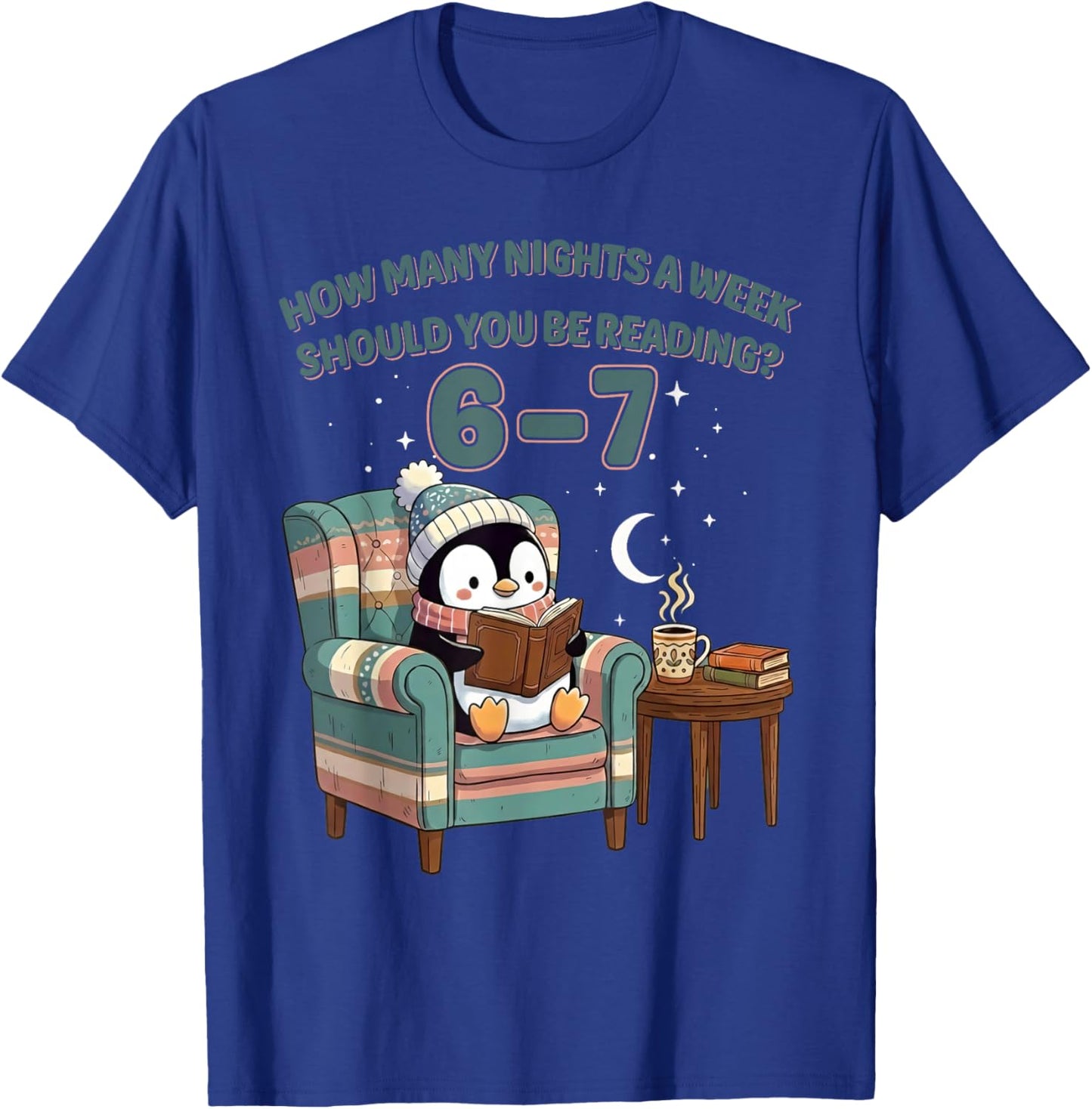 Penguin Reading 67 Six Seven Funny Bookworm Cozy Reader Gift T-Shirt - T-Shirt | Royal