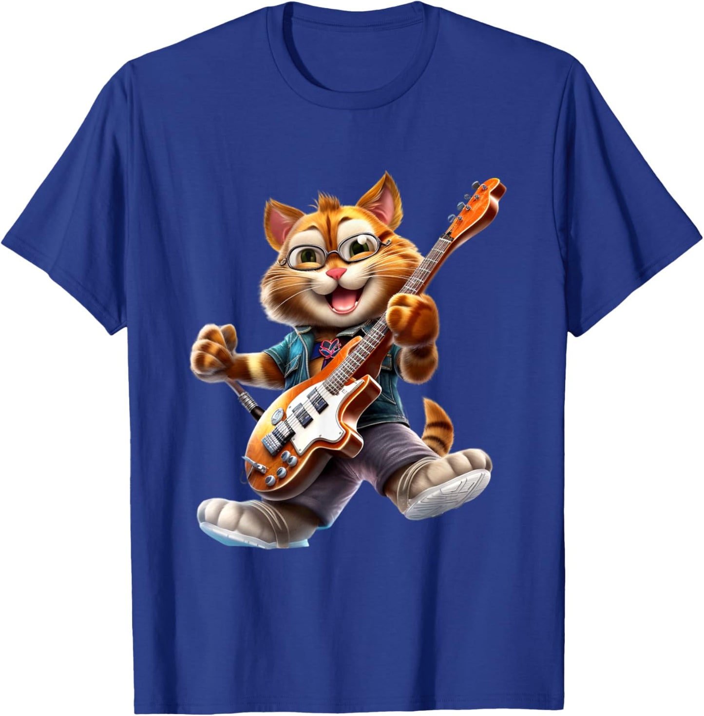 Cool Cat Rocker Electric Guitar Player Feline Musician T-Shirt - T-Shirt | Royal