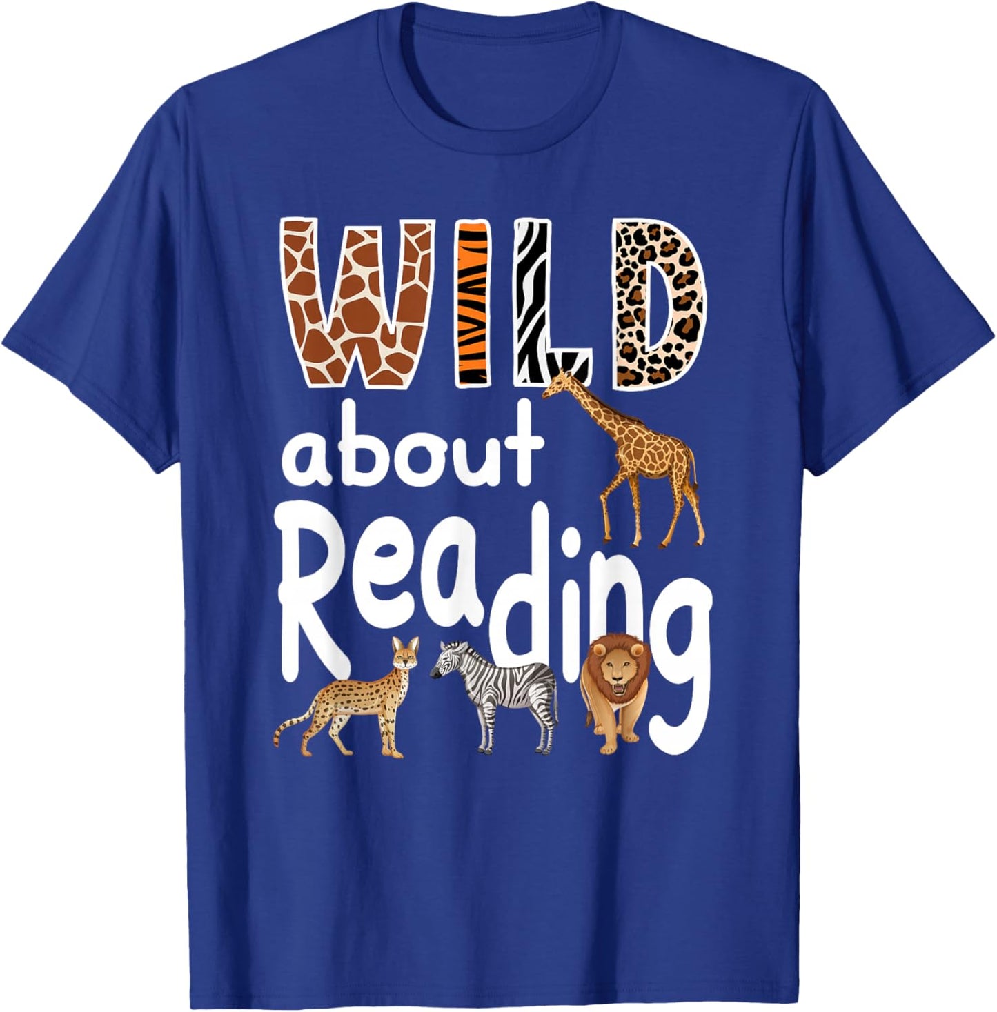 Zoo Animals Wild About Reading Books Reader Lover Librarian T-Shirt - T-Shirt | Royal