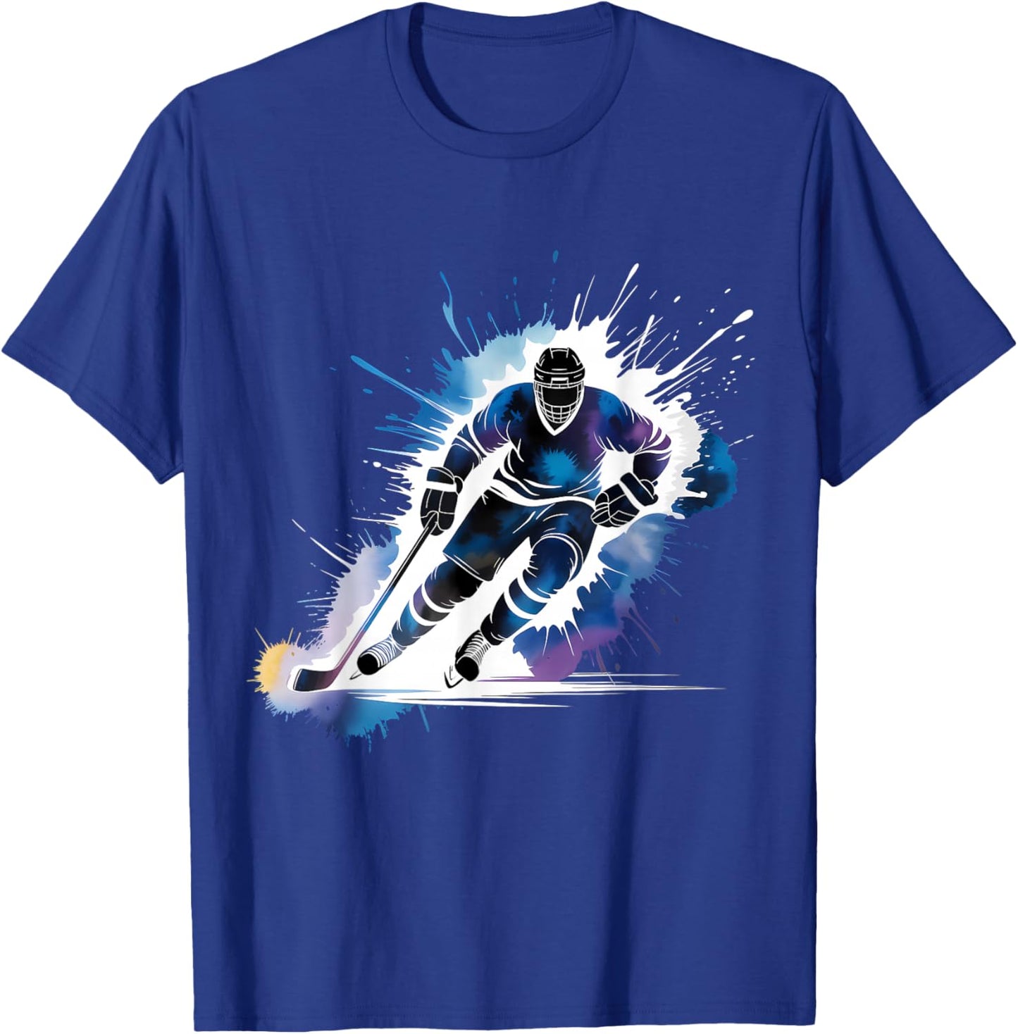 Ice Hockey Player Paint Splash Dye Color Splatter Art T-Shirt - T-Shirt | Royal