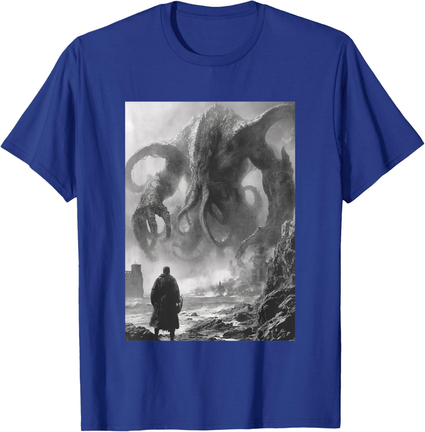 Vintage Cthulhu Kraken Japanese Sea Monster Horror Newspaper T-Shirt - T-Shirt | Royal