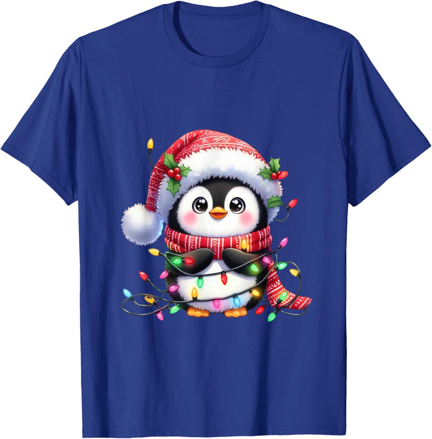 Penguin Christmas Lights Santa Hat Xmas Penguin Lover T-Shirt - T-Shirt | Royal