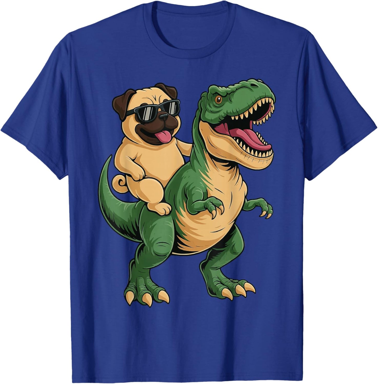 Pug Riding T-Rex T-Shirt - T-Shirt | Royal