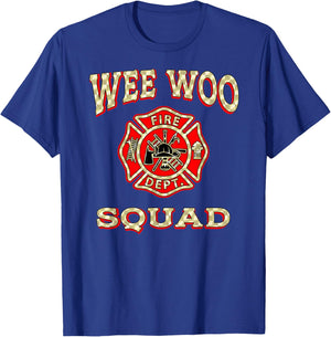 Wee WOO Squad Funny Firefighter Badge Marshal Fire Truck T-Shirt - T-Shirt | Royal