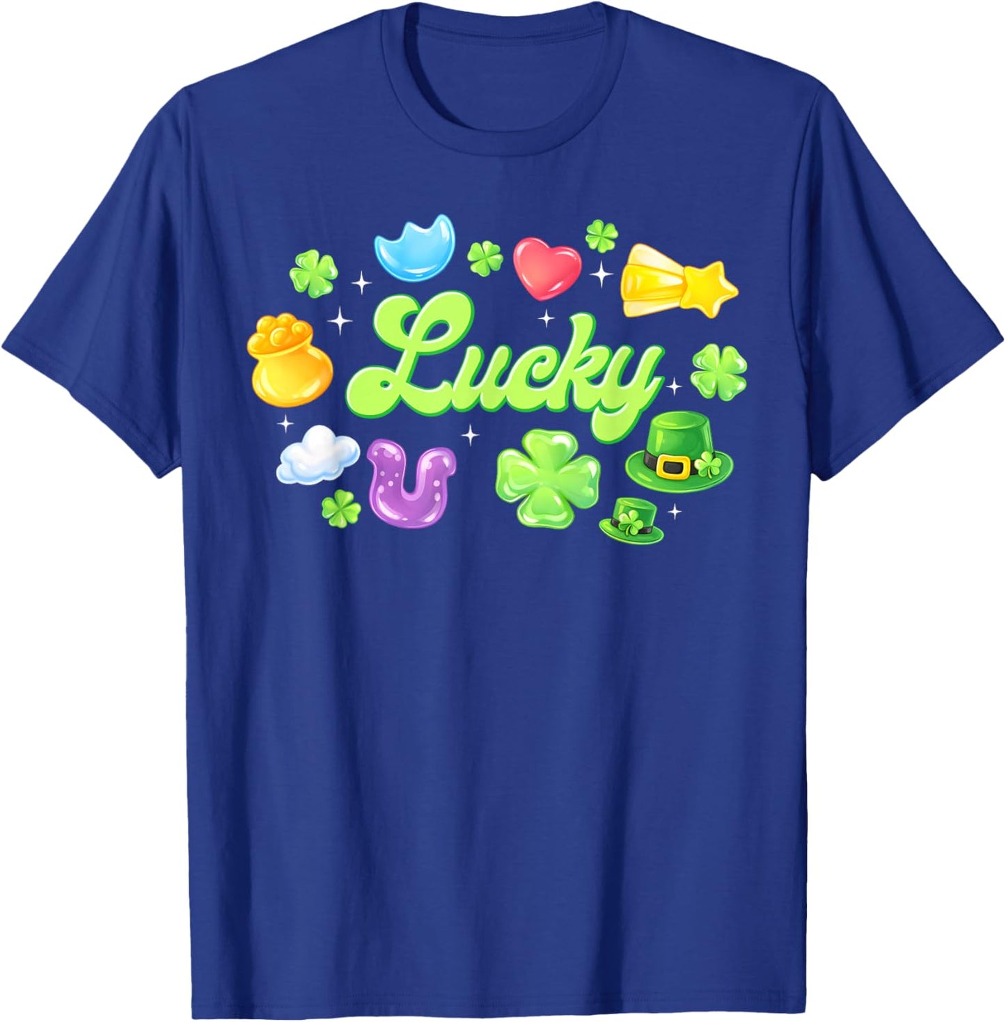 St Patricks Day Lucky Charm Shamrock Rainbow Leprechaun Hat T-Shirt - T-Shirt | Royal