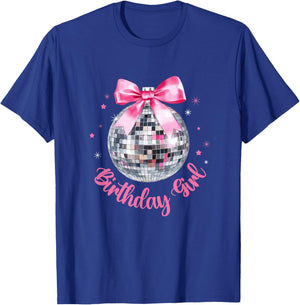 Birthday Girl Coquette Bow Disco Ball Funny Birthday Party T-Shirt - T-Shirt | Royal