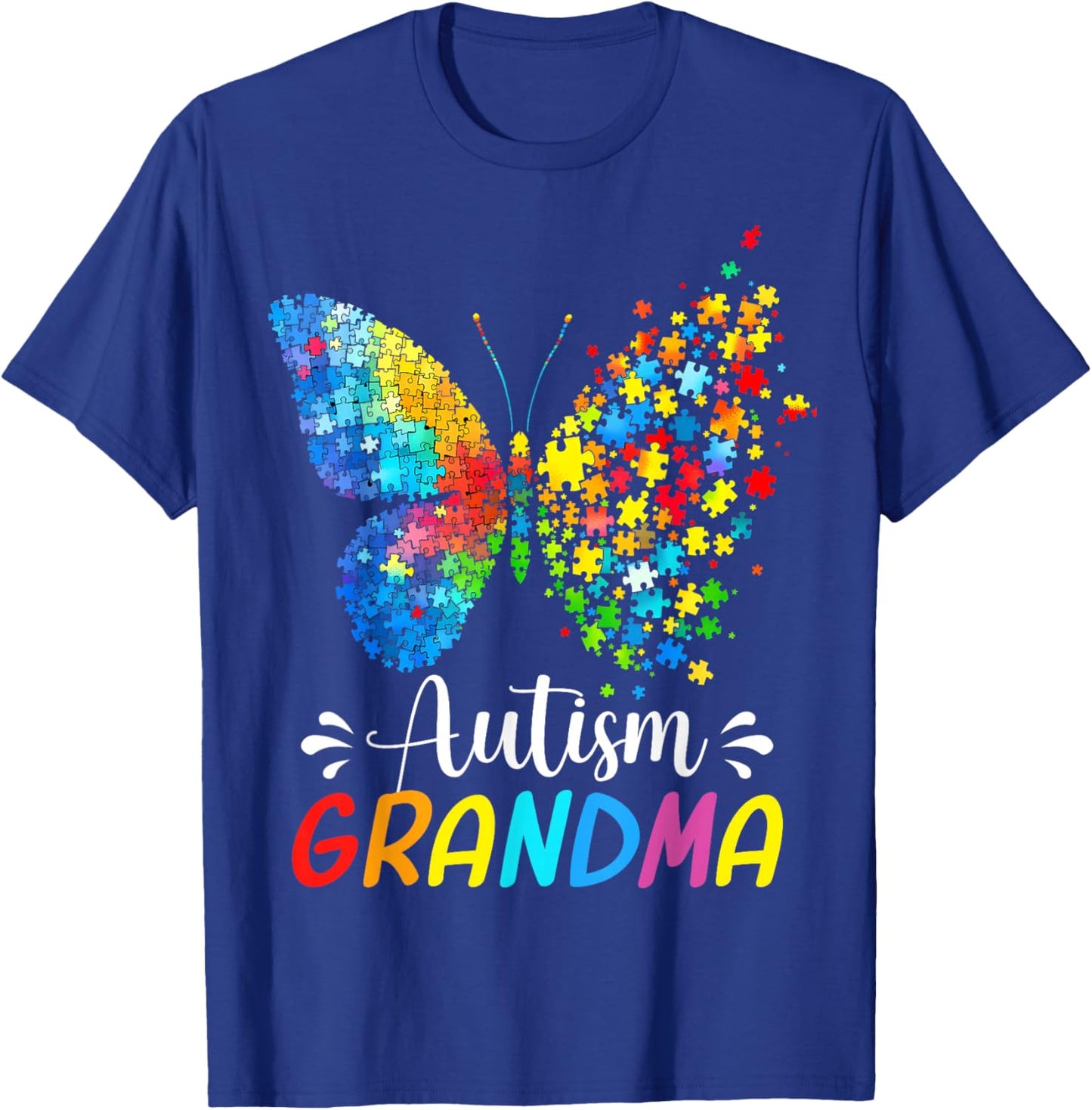 Autism Awareness Grandma Butterfly Cute Colorful Rainbow T-Shirt - T-Shirt | Royal