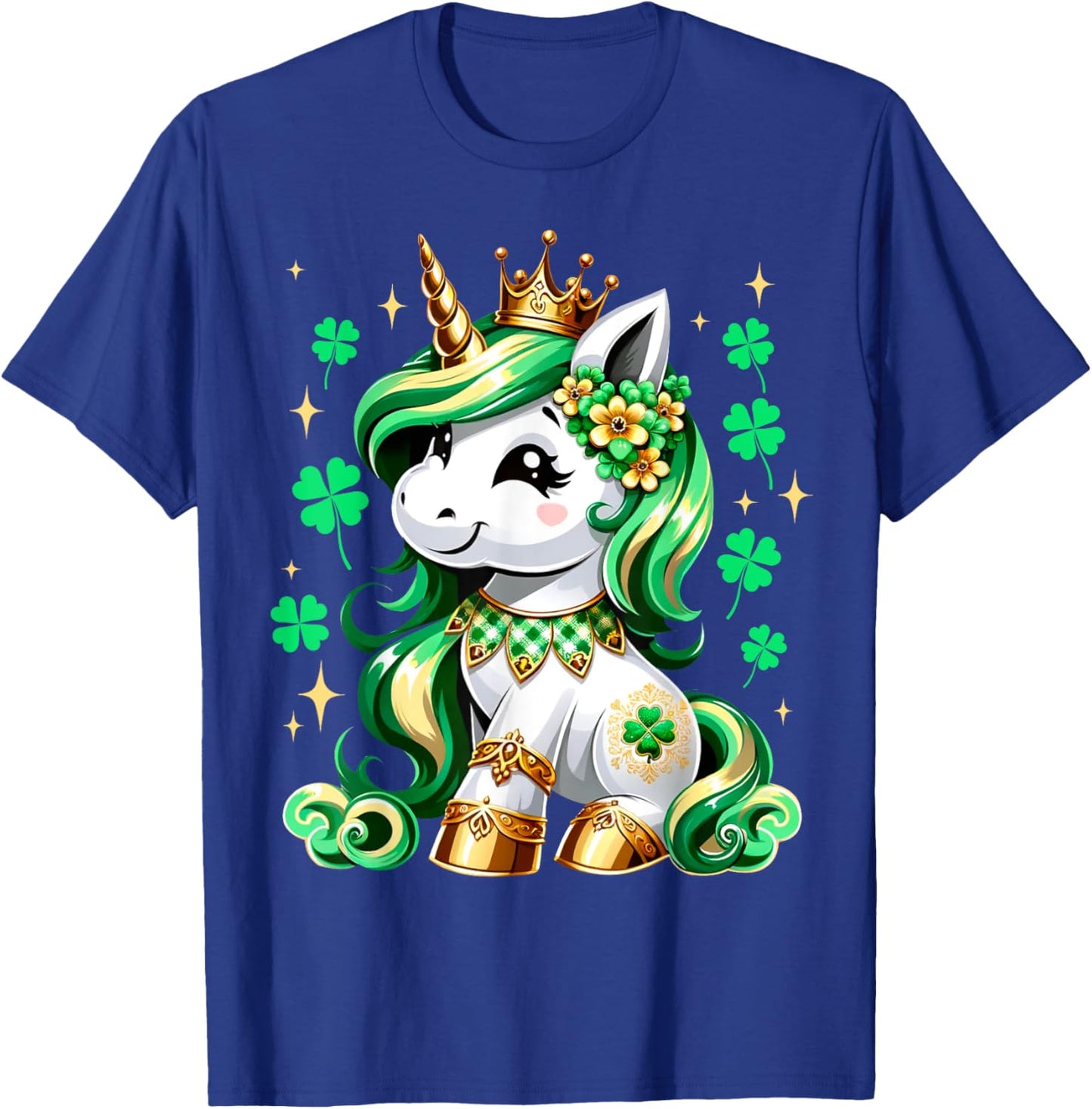 Cute Unicorn Shamrock St Patricks Day Girls Kids Lepricorn T-Shirt - T-Shirt | Royal