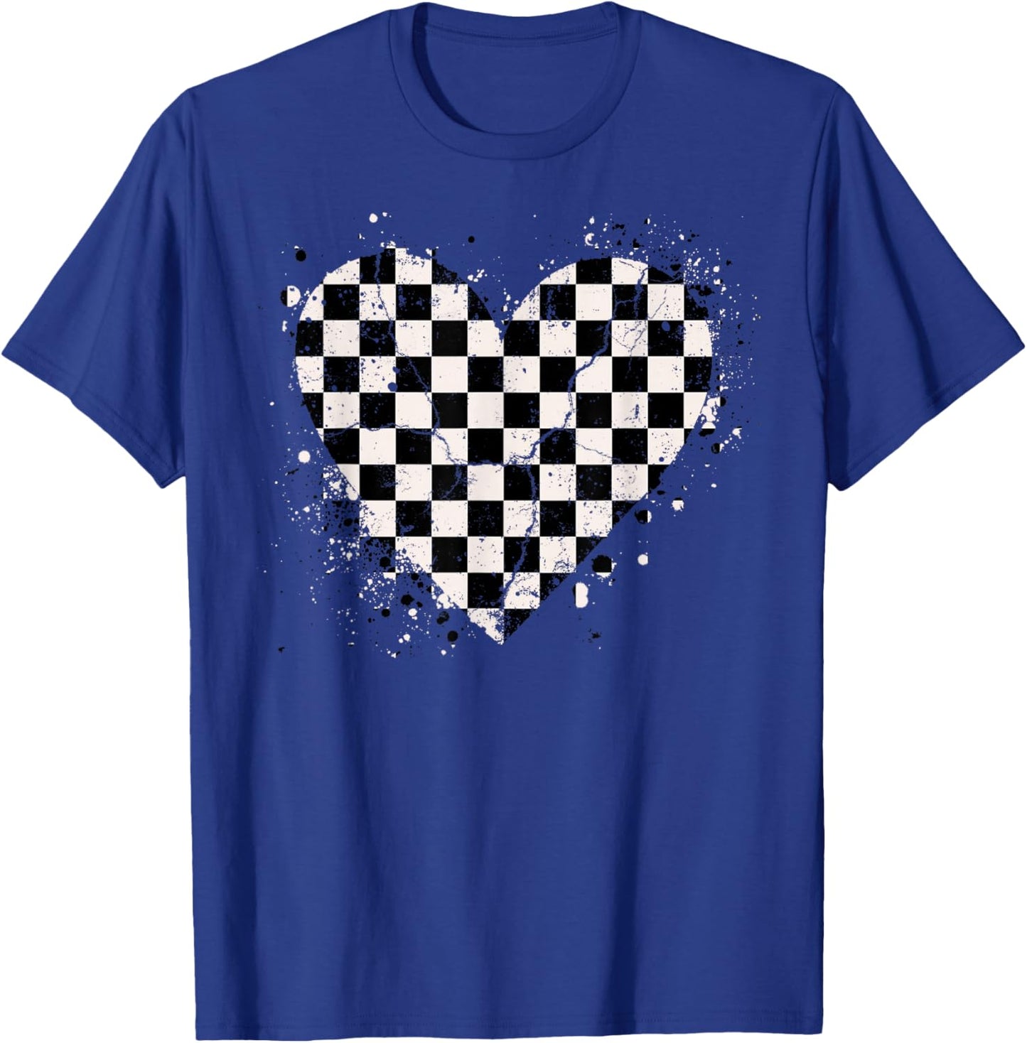 Checkered Love Heart Black White Retro Racing Matching T-Shirt - T-Shirt | Royal