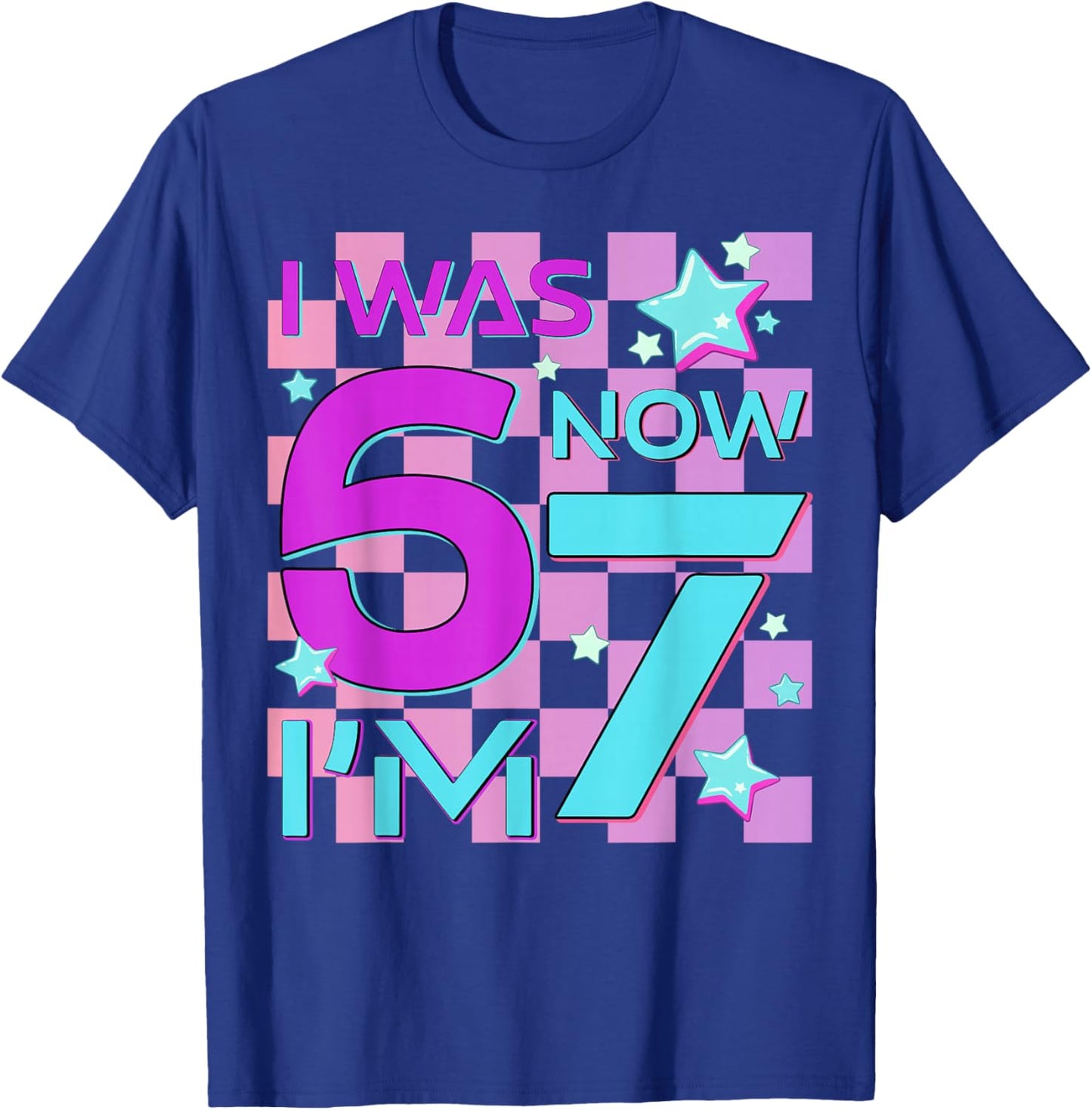 Retro 7th Birthday Kid I was 6 Now I'm 7 Six 67 Funny Meme T-Shirt - T-Shirt | Royal