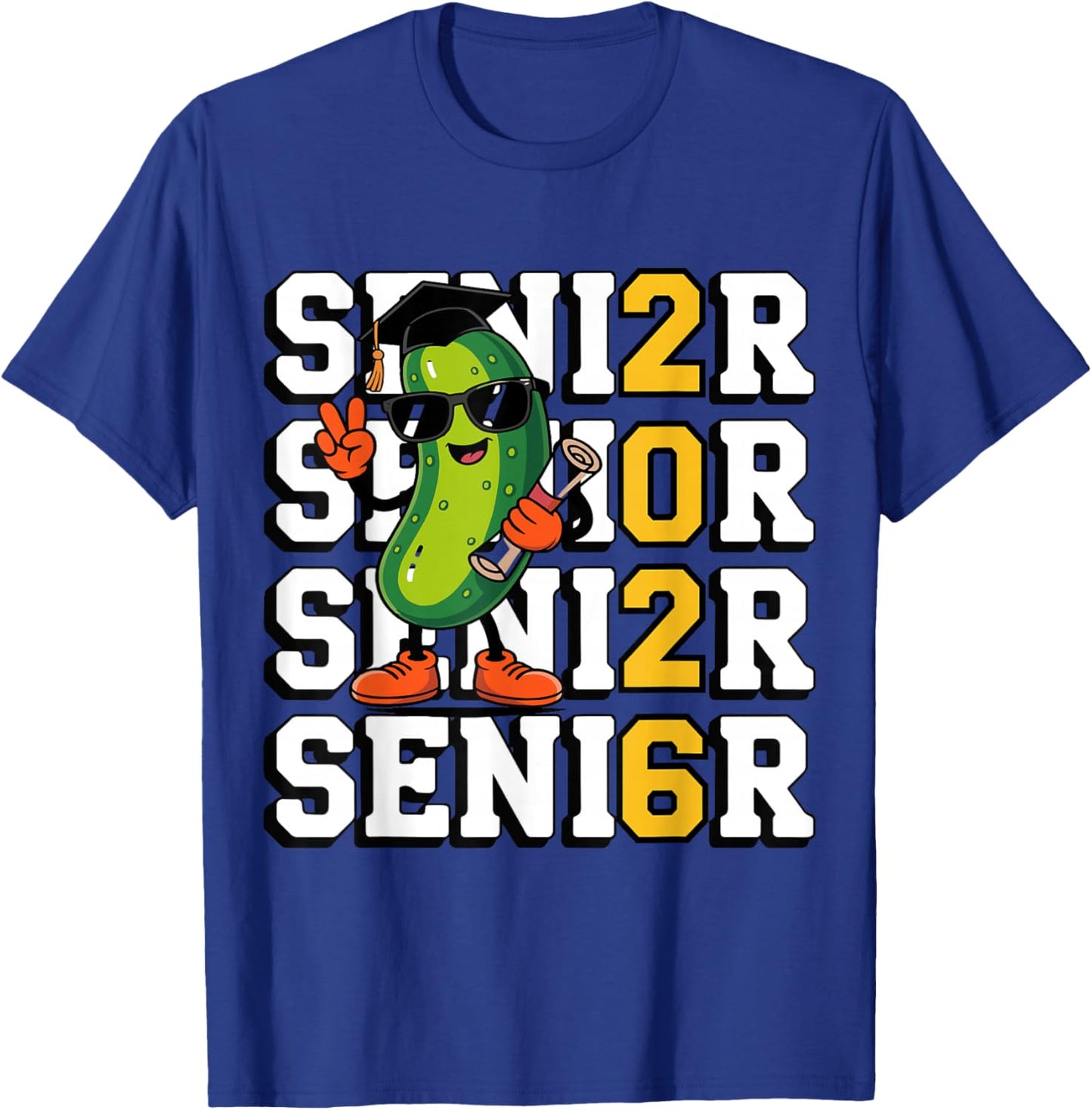 Funny Pickle Senior 2026 Graduation Cartoon Design T-Shirt - T-Shirt | Royal