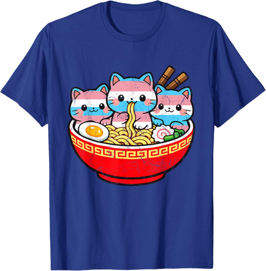 Ramen Cats Transgender Pride Trans Rights LGBTQ Flag Ally T-Shirt - T-Shirt | Royal