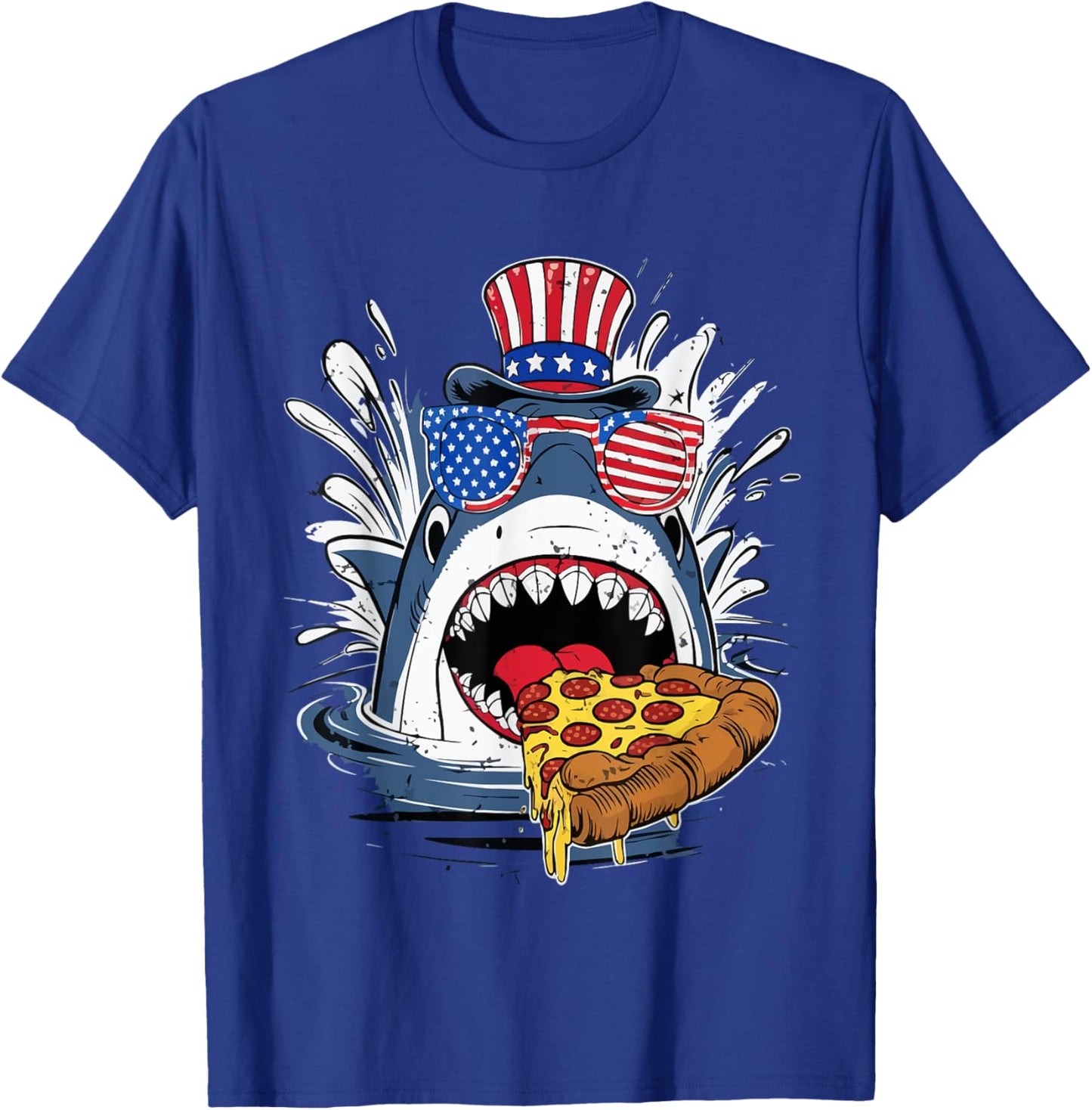funny Shark Eating Pizza 4th of july shark glasses usa flag Kids Men T-Shirt - T-Shirt | Royal