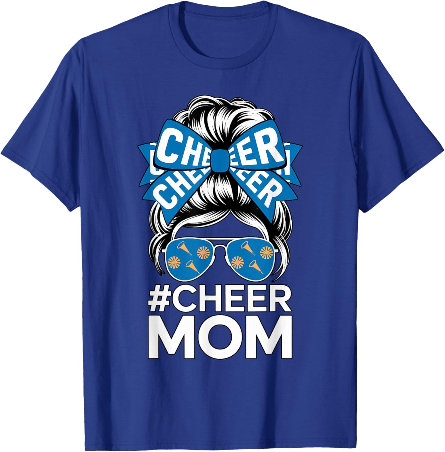 Cheer Mom Sports Fan Bow Sunglasses Cheerleading Support T-Shirt - T-Shirt | Royal
