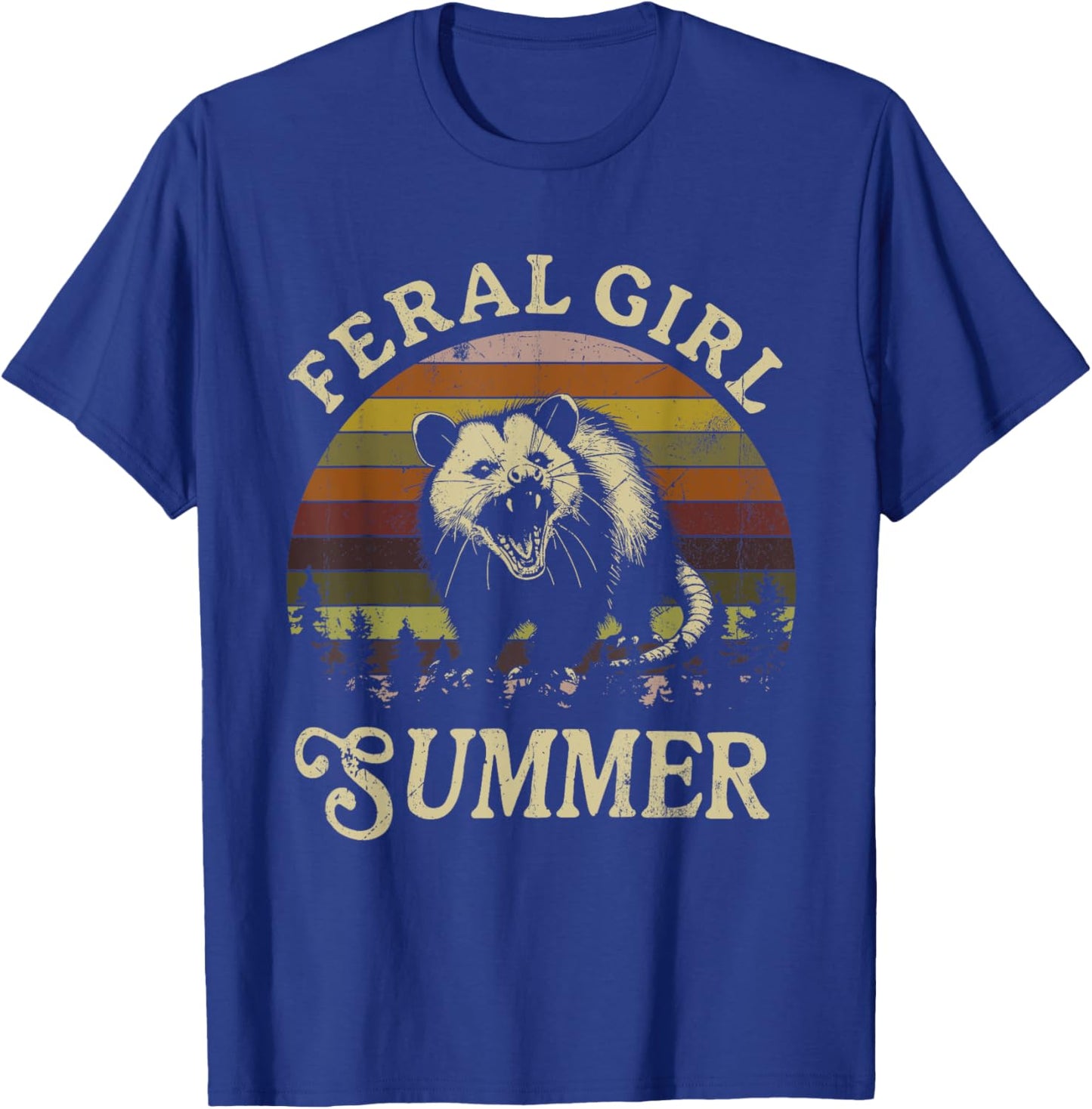 Feral Girl Summer Sarcastic Angry Opossum Vintage T-Shirt - T-Shirt | Royal