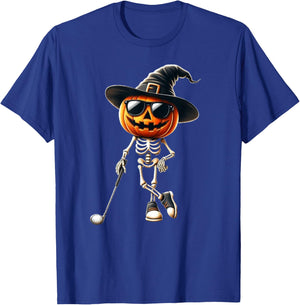 Skeleton Golf Pumpkin Golfing Golfer Halloween Costume Idea T-Shirt - T-Shirt | Royal