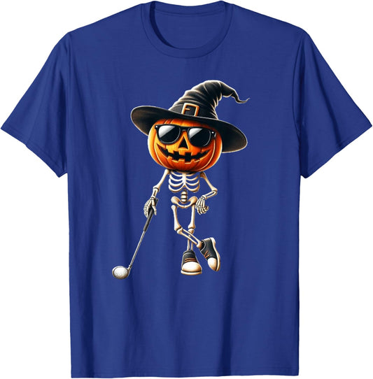 Skeleton Golf Pumpkin Golfing Golfer Halloween Costume Idea T-Shirt - T-Shirt | Royal