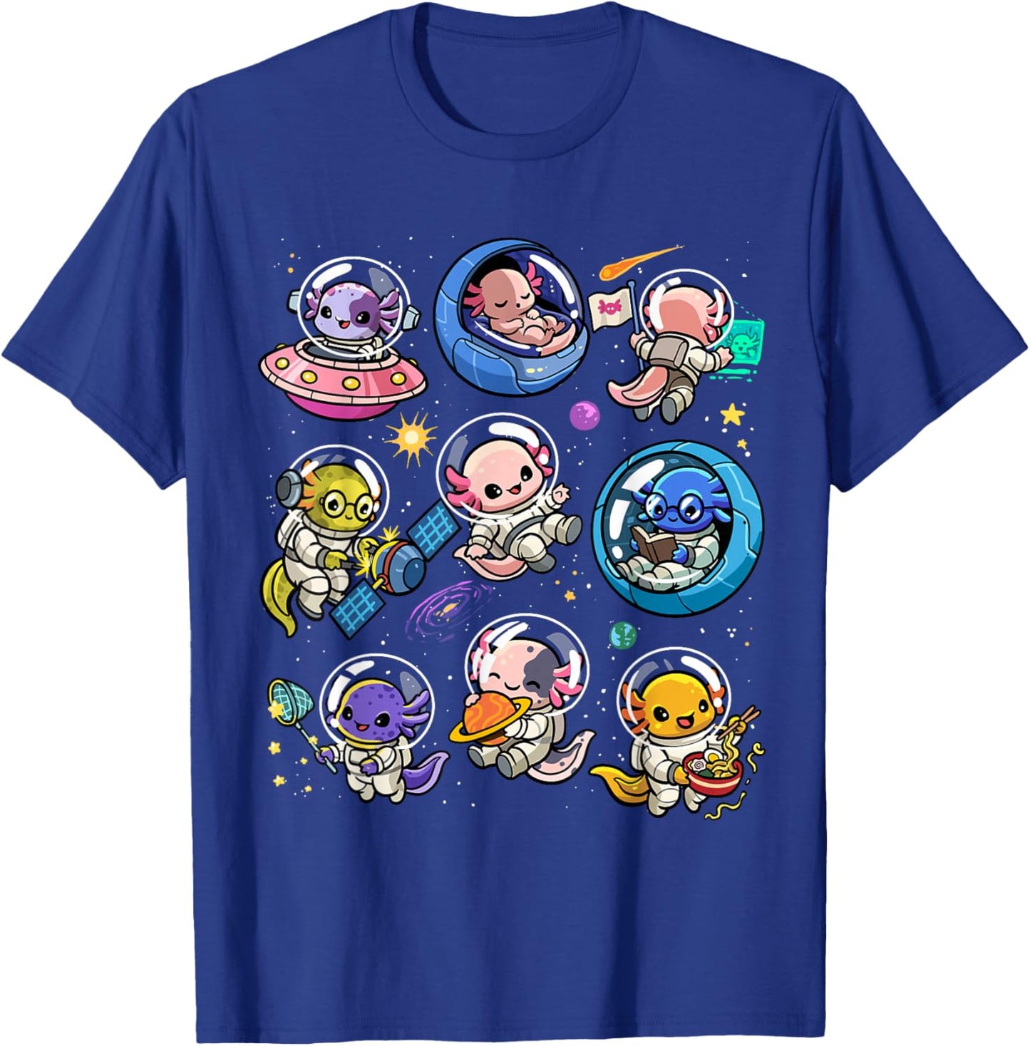 Space Axolotls Cute Galaxy Astronaut Axolotl Animal Planets T-Shirt - T-Shirt | Royal