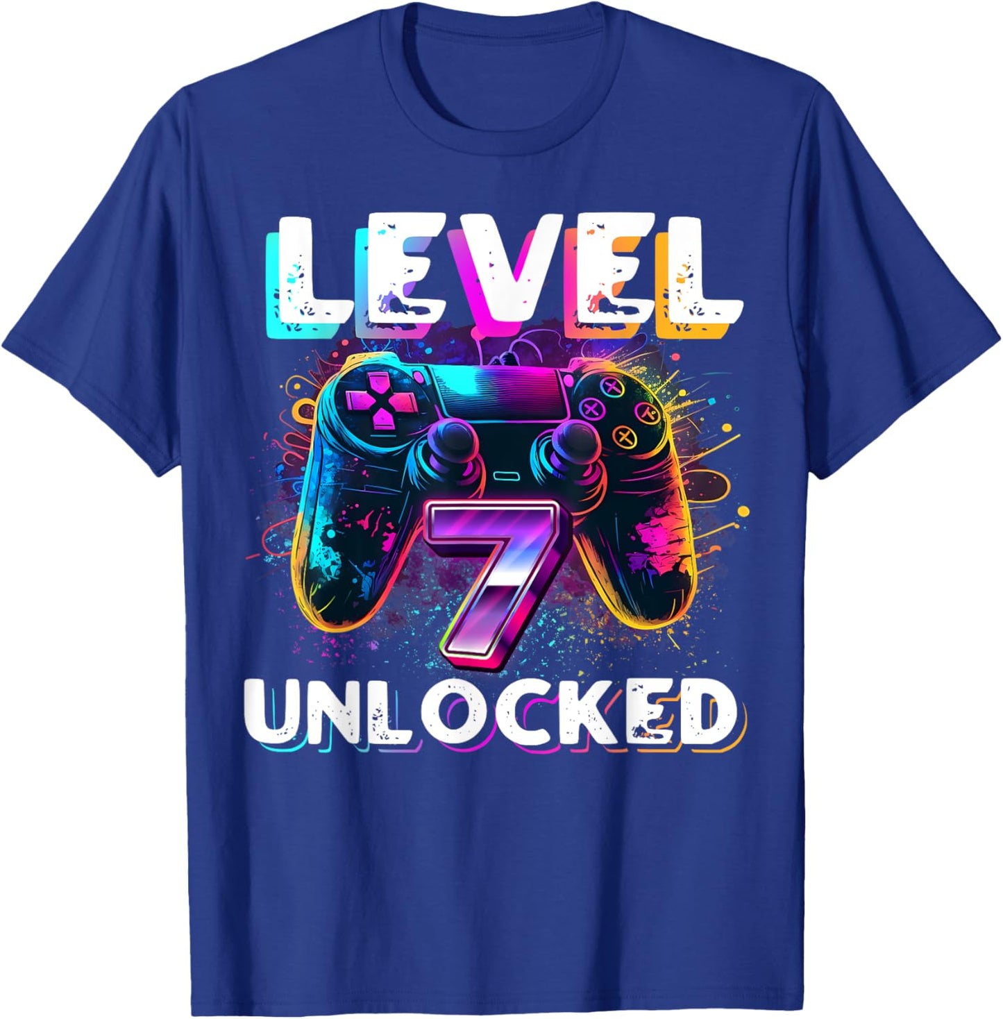Level 7 Unlocked Shirt Funny Video Gamer 7th Birthday Gift T-Shirt - T-Shirt | Royal
