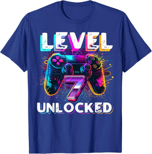 Level 7 Unlocked Shirt Funny Video Gamer 7th Birthday Gift T-Shirt - T-Shirt | Royal