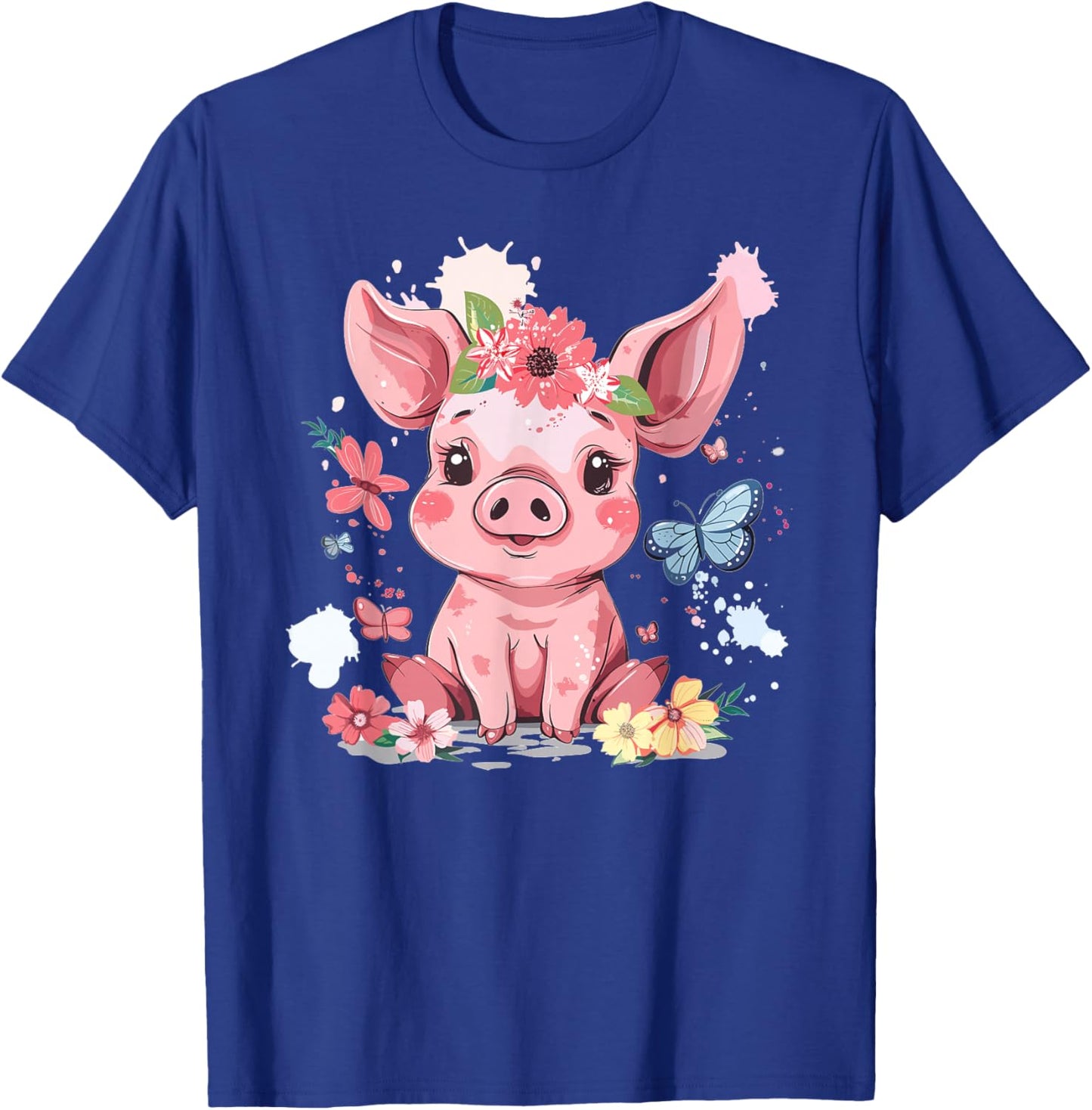 Cute Pig With Flowers I Kids Pig T-Shirt - T-Shirt | Royal