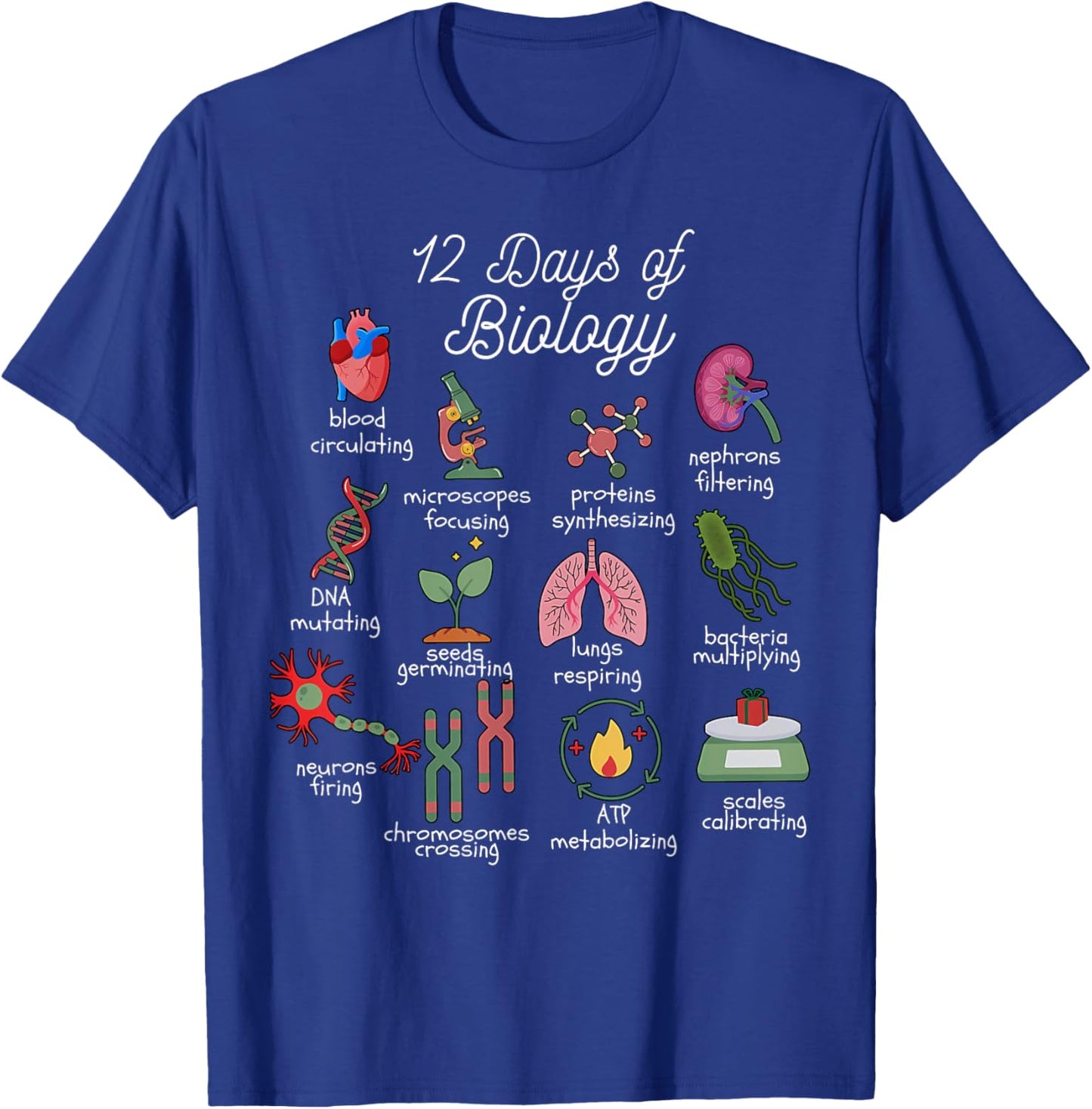 12 Days of Biology Christmas Biology Science Teacher STEMS T-Shirt - T-Shirt | Royal