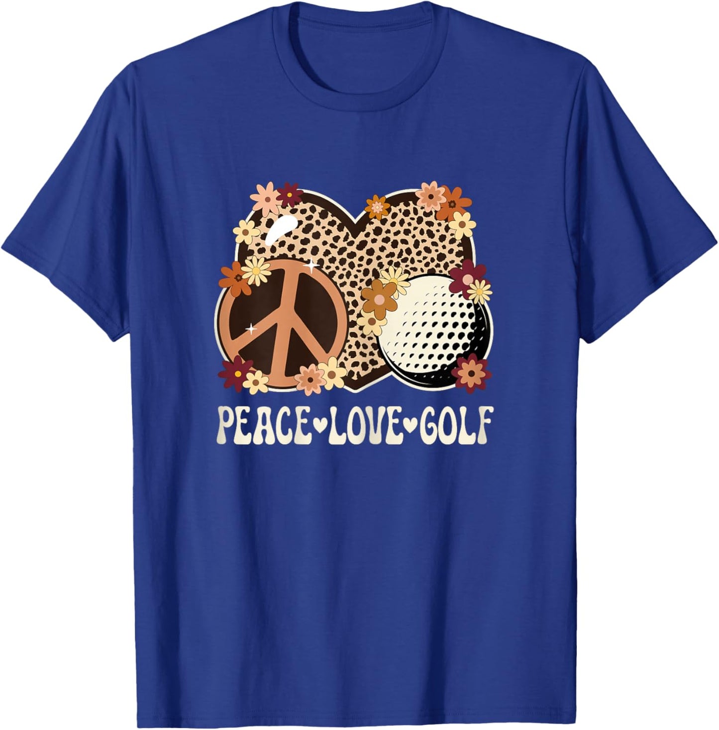 Peace Love Golf Lover Outfit Cheetah Print Women Girls Golf T-Shirt - T-Shirt | Royal