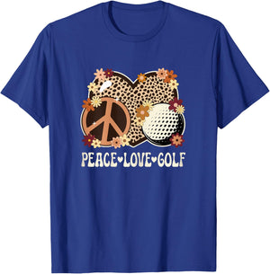 Peace Love Golf Lover Outfit Cheetah Print Women Girls Golf T-Shirt - T-Shirt | Royal