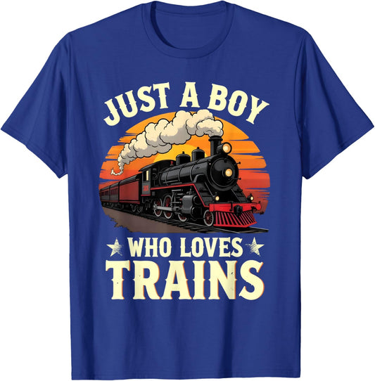 Just A Boy Who Loves Trains Vintage Train Lover T-Shirt - T-Shirt | Royal