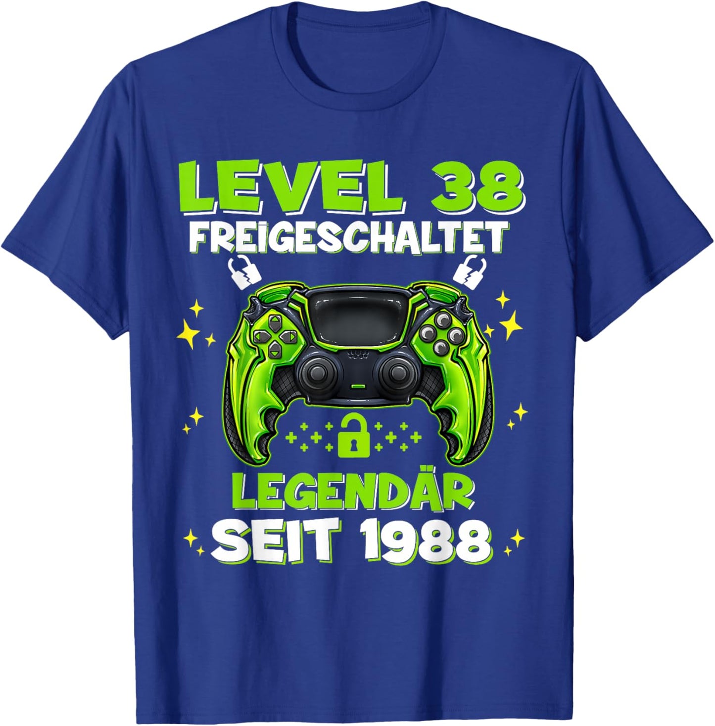 Level 38 Years Birthday Shirt Man Gamer 1988 Birthday T-Shirt - T-Shirt | Royal