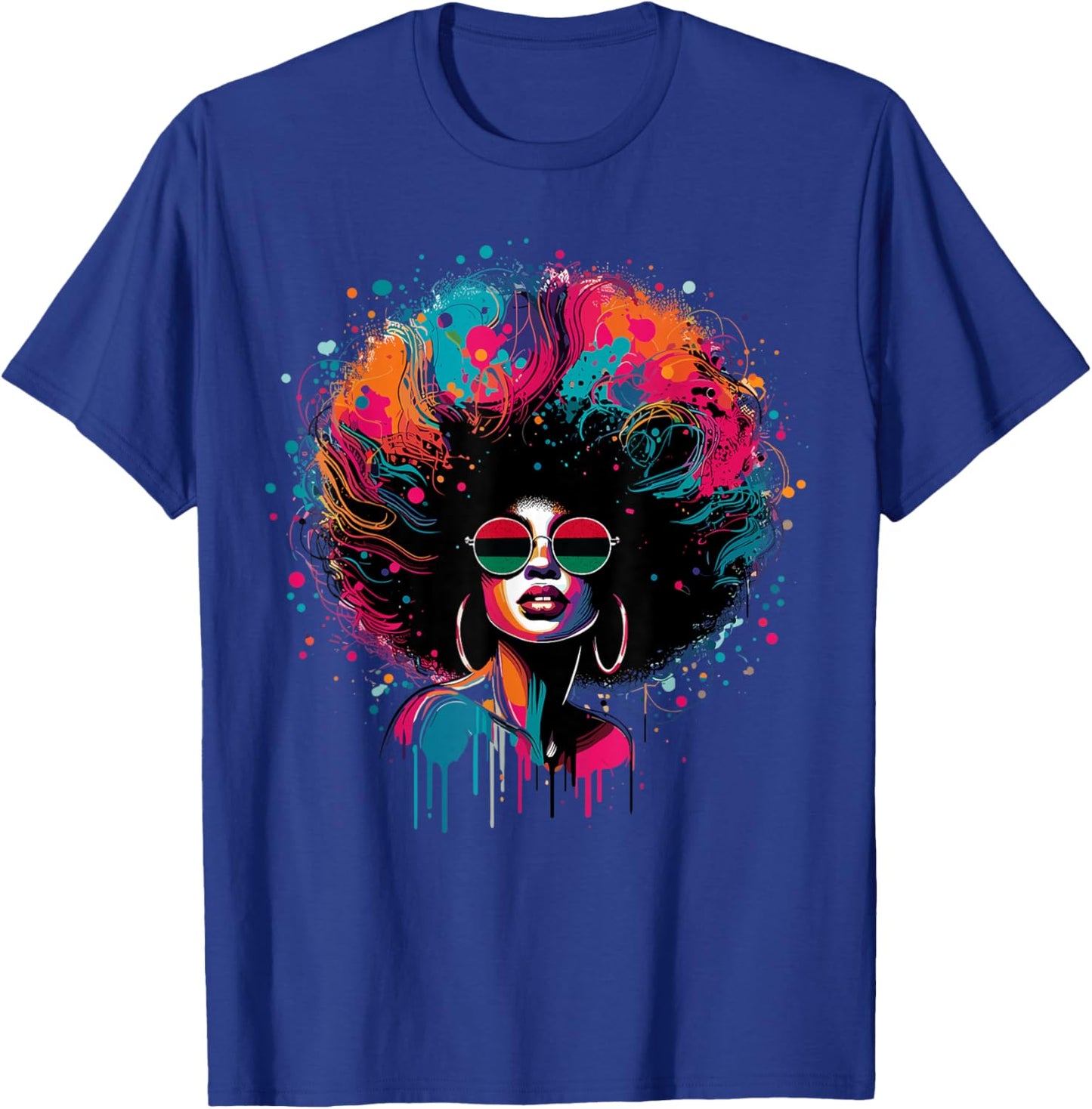 Colorful Art Black Queen Afro Melanin Dripping Juneteenth T-Shirt - T-Shirt | Royal