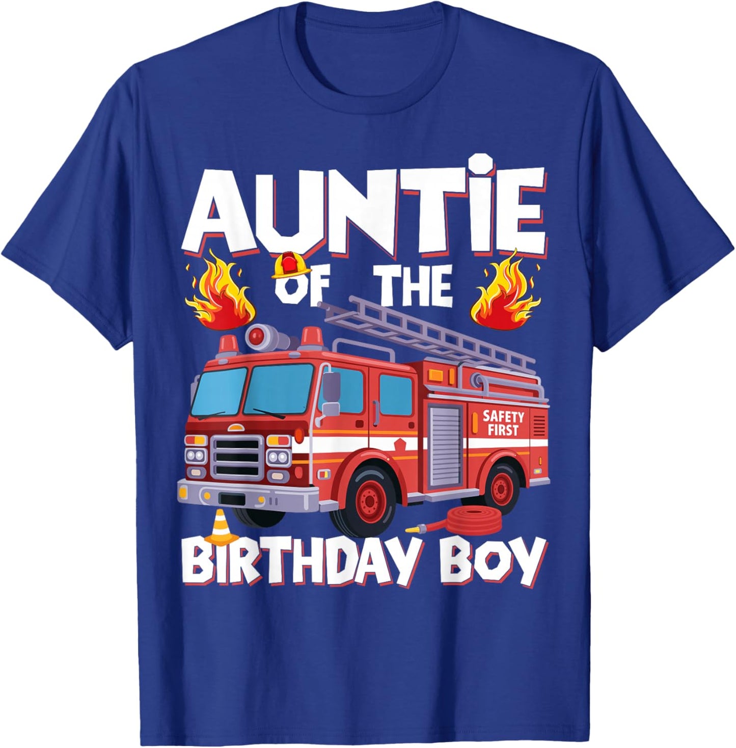 Auntie of The Birthday Boy Fire Truck Firefighter Aunt Bday T-Shirt - T-Shirt | Royal