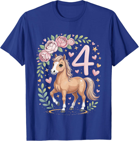 4th Birthday Horse Girl 4 Years Horse Decoration Riding Pony T-Shirt - T-Shirt | Royal