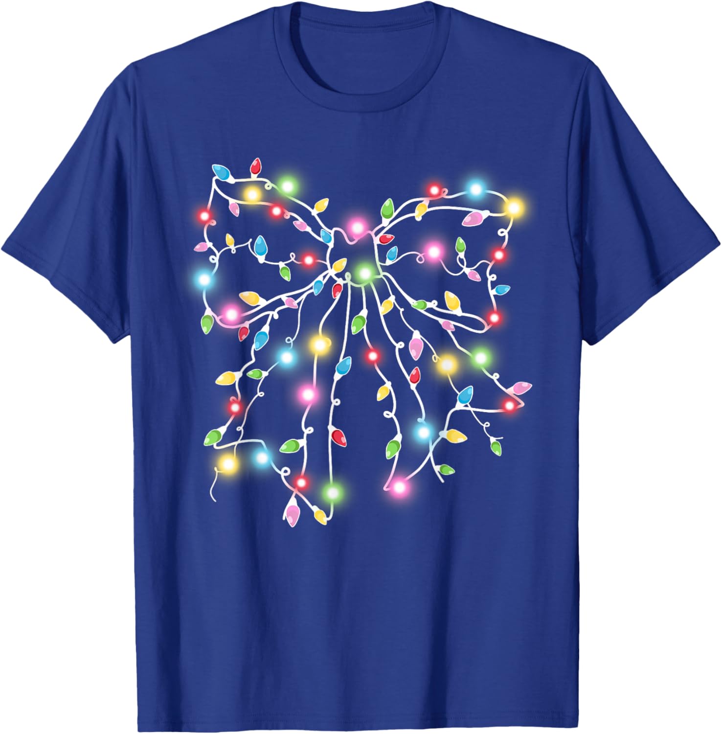 Colorful Christmas Lights Coquette Bow Holiday Women Girls T-Shirt - T-Shirt | Royal