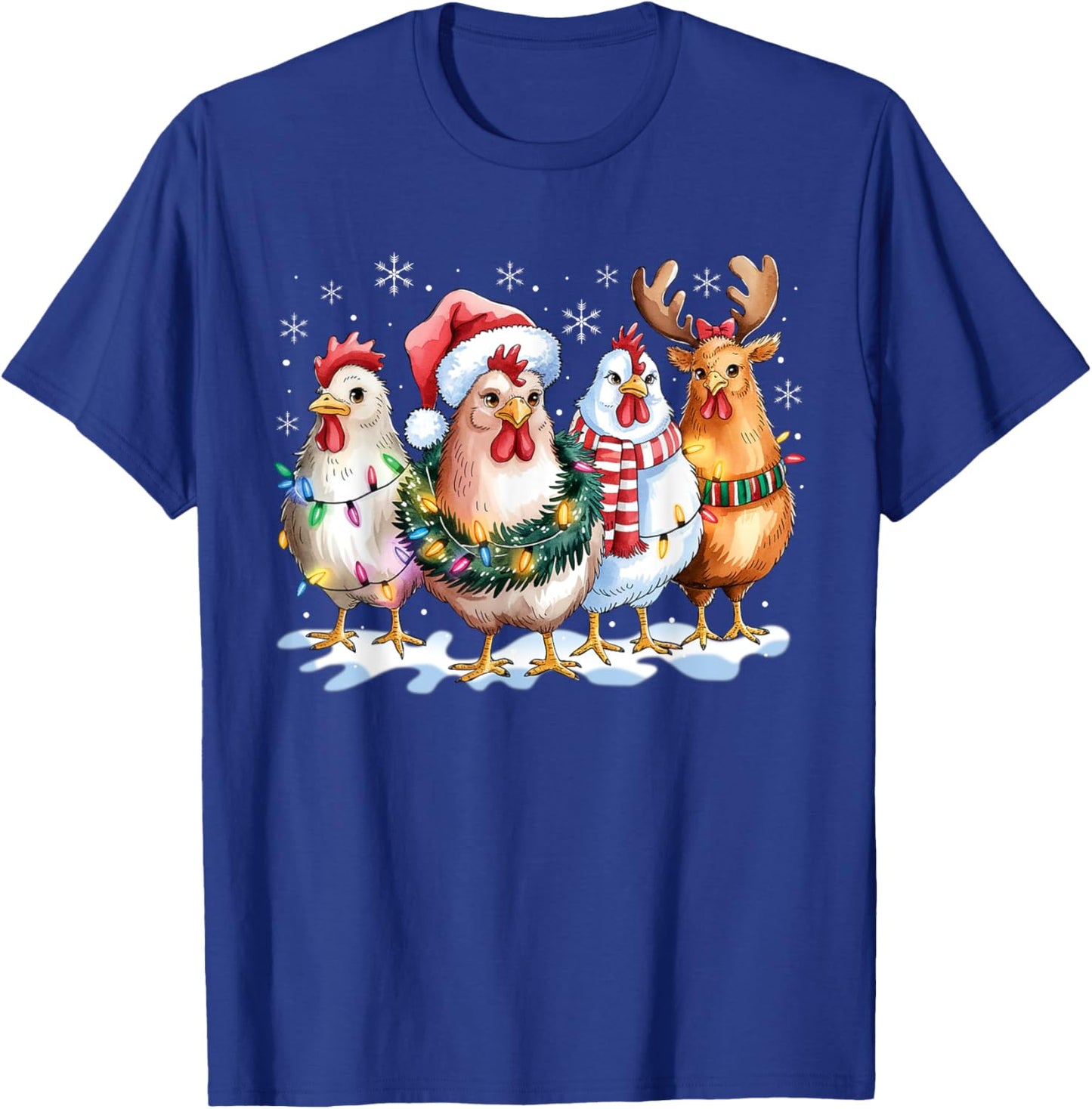 Funny Chicken Santa Hat Reindeer Christmas Lights Ornaments T-Shirt - T-Shirt | Royal