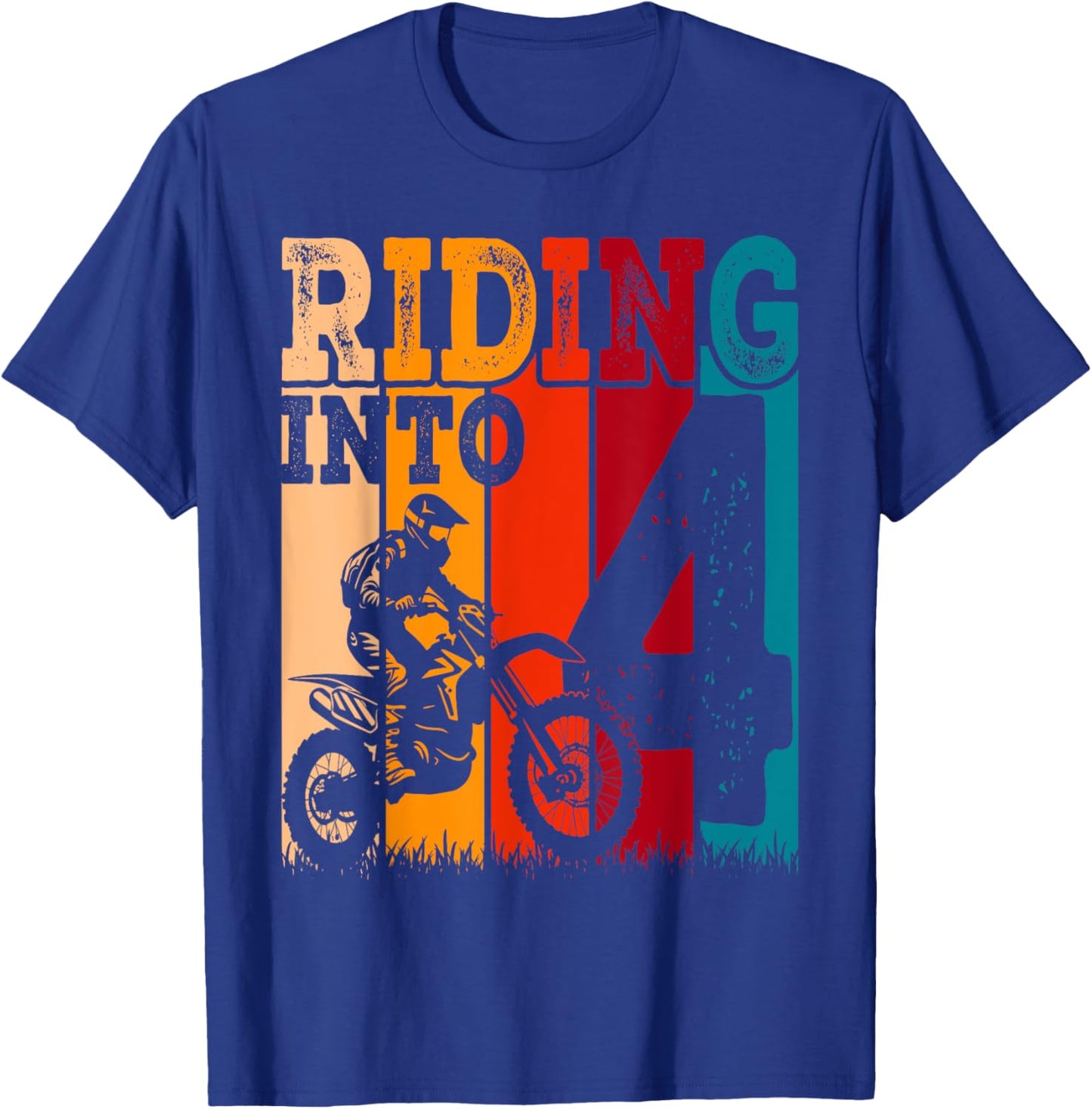 Riding Into 4 Years Old 4th Birthday Boy Dirt Bike Party T-Shirt - T-Shirt | Royal
