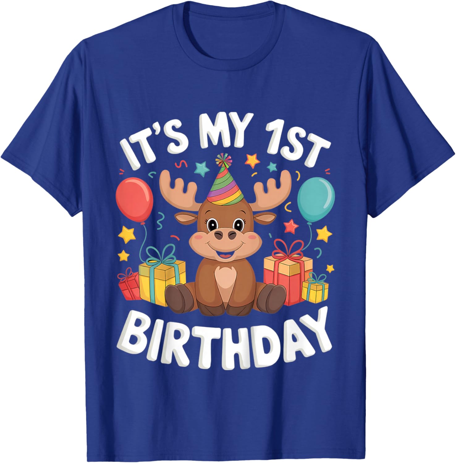 Kids 1st Birthday Moose Party Design T-Shirt - T-Shirt | Royal