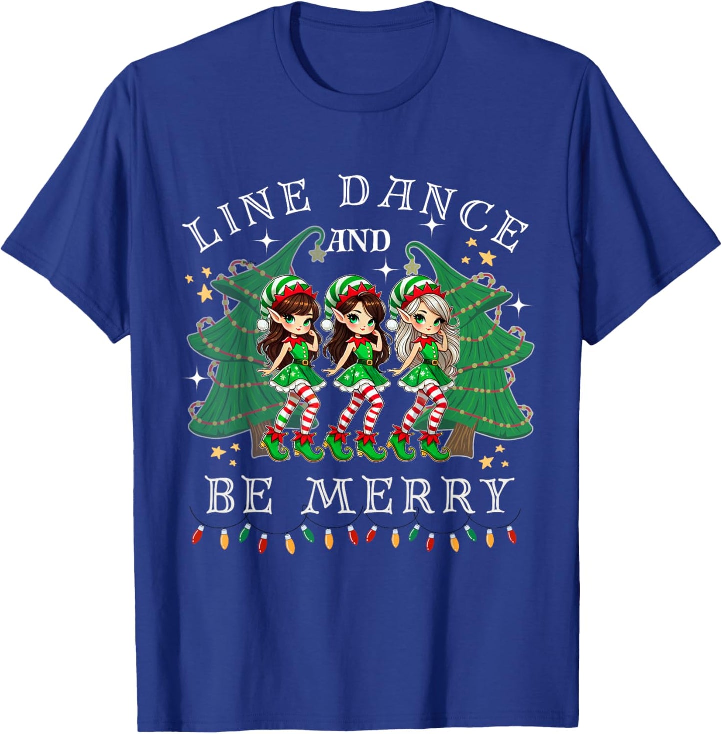 Line Dance and Be Merry Christmas Elf Dancing Holiday Season T-Shirt - T-Shirt | Royal