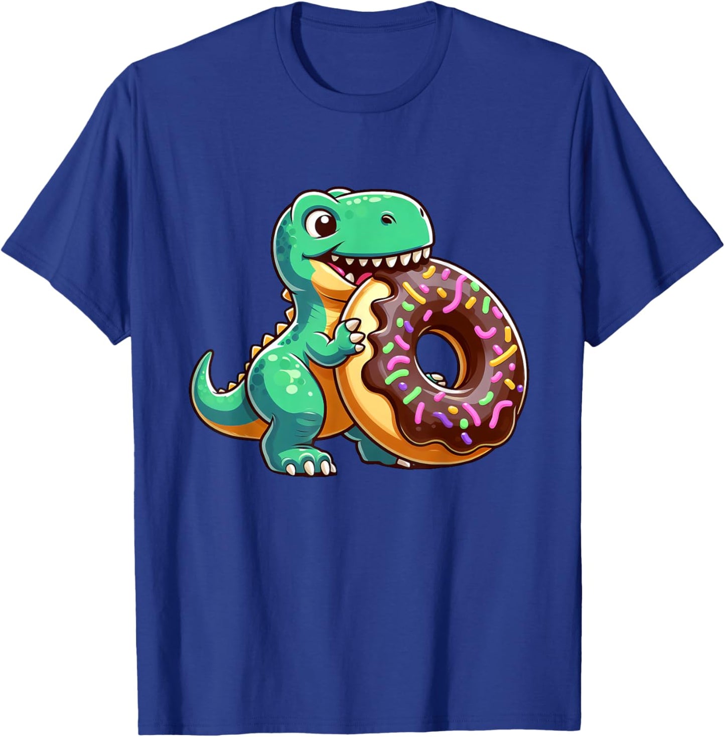 Funny Dino T-Rex Eating Donut T-Shirt - T-Shirt | Royal