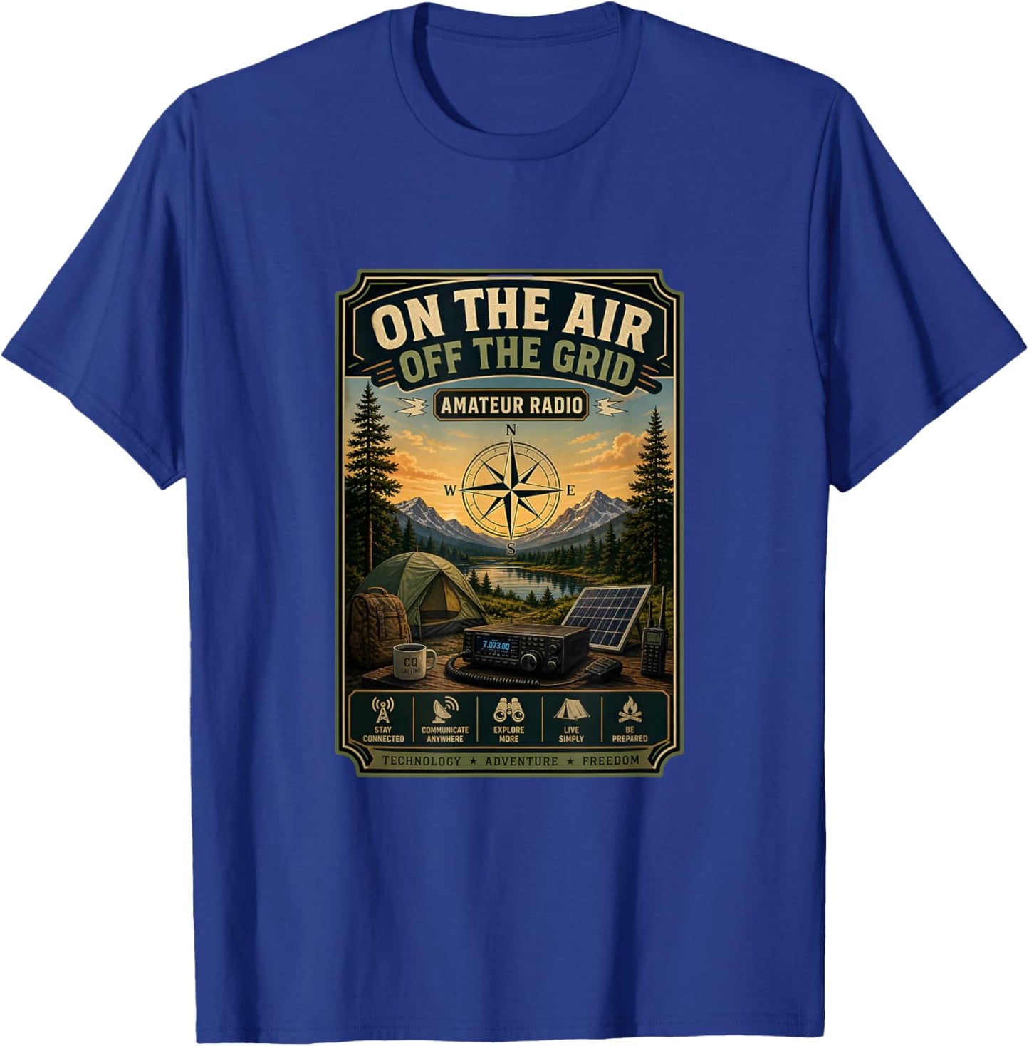 On the Air, Off the Grid Amateur Radio Outdoor Camping T-Shirt - T-Shirt | Royal