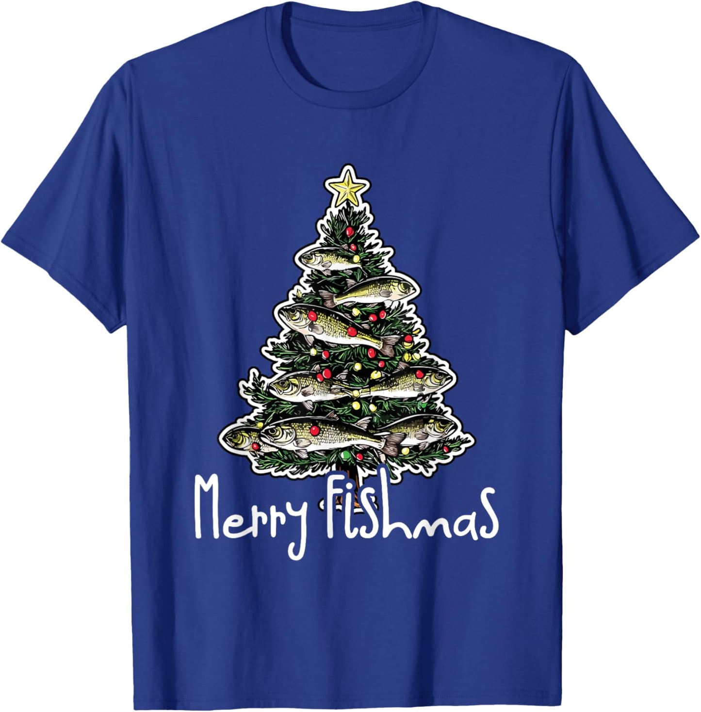 Funny Fishing Lover Christmas Sport - Merry Fishmas T-Shirt - T-Shirt | Royal
