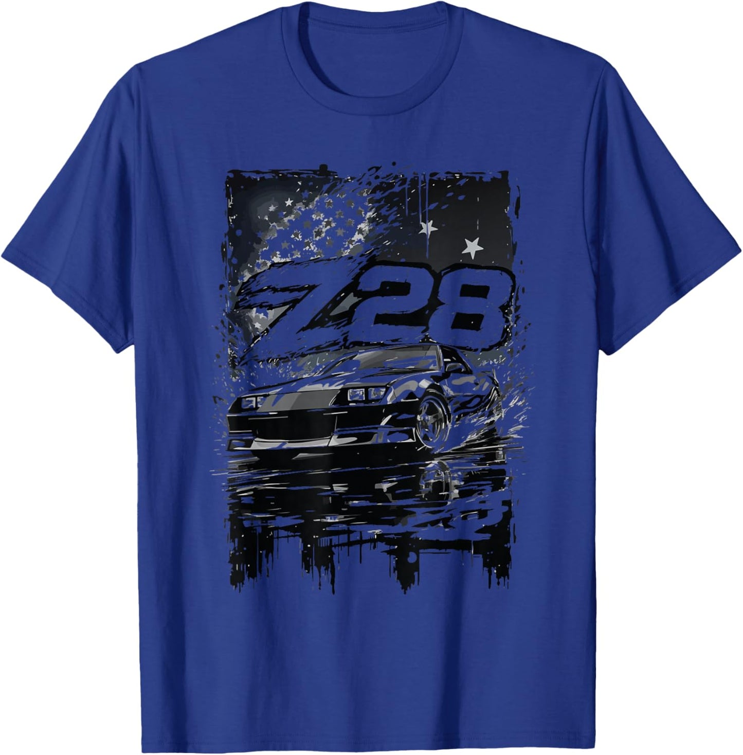 Z28 Muscle Car American Flag Racing IROC Z Silhouette T-Shirt - T-Shirt | Royal