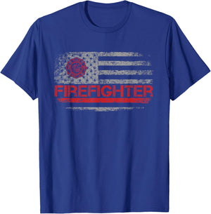 American Flag Firefighter For Fireman Patriotic Fire Fighter T-Shirt - T-Shirt | Royal