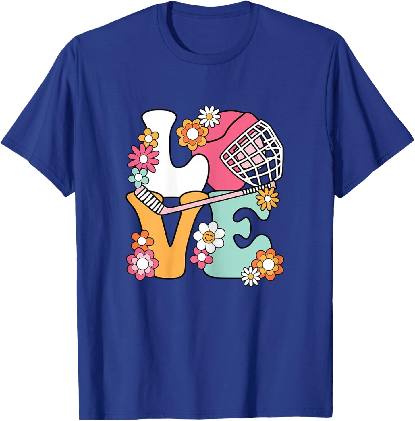 Groovy Hockey Love Ice Hockey Lover Women Girls Cute Hockey T-Shirt - T-Shirt | Royal