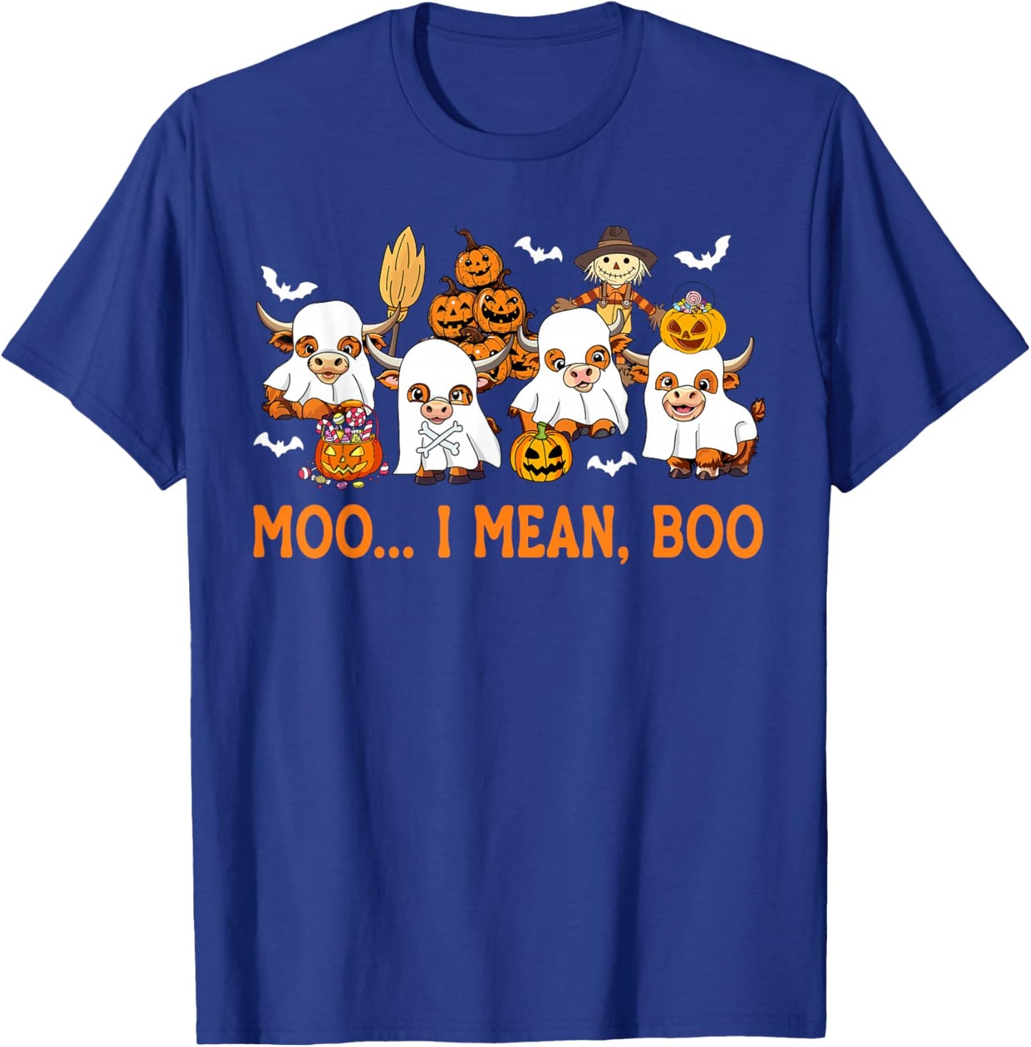 Moo I Mean Boo Ghost Highland Cow Halloween Costume T-Shirt - T-Shirt | Royal