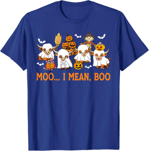 Moo I Mean Boo Ghost Highland Cow Halloween Costume T-Shirt - T-Shirt | Royal