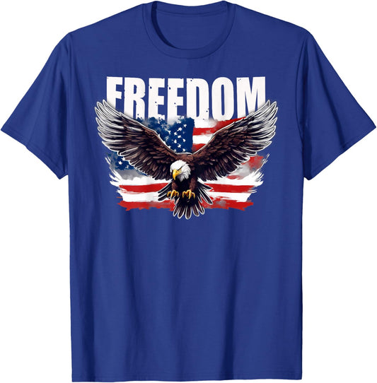 On Back Patriotic American Flag Eagle Freedom 4th of July T-Shirt - T-Shirt | Royal