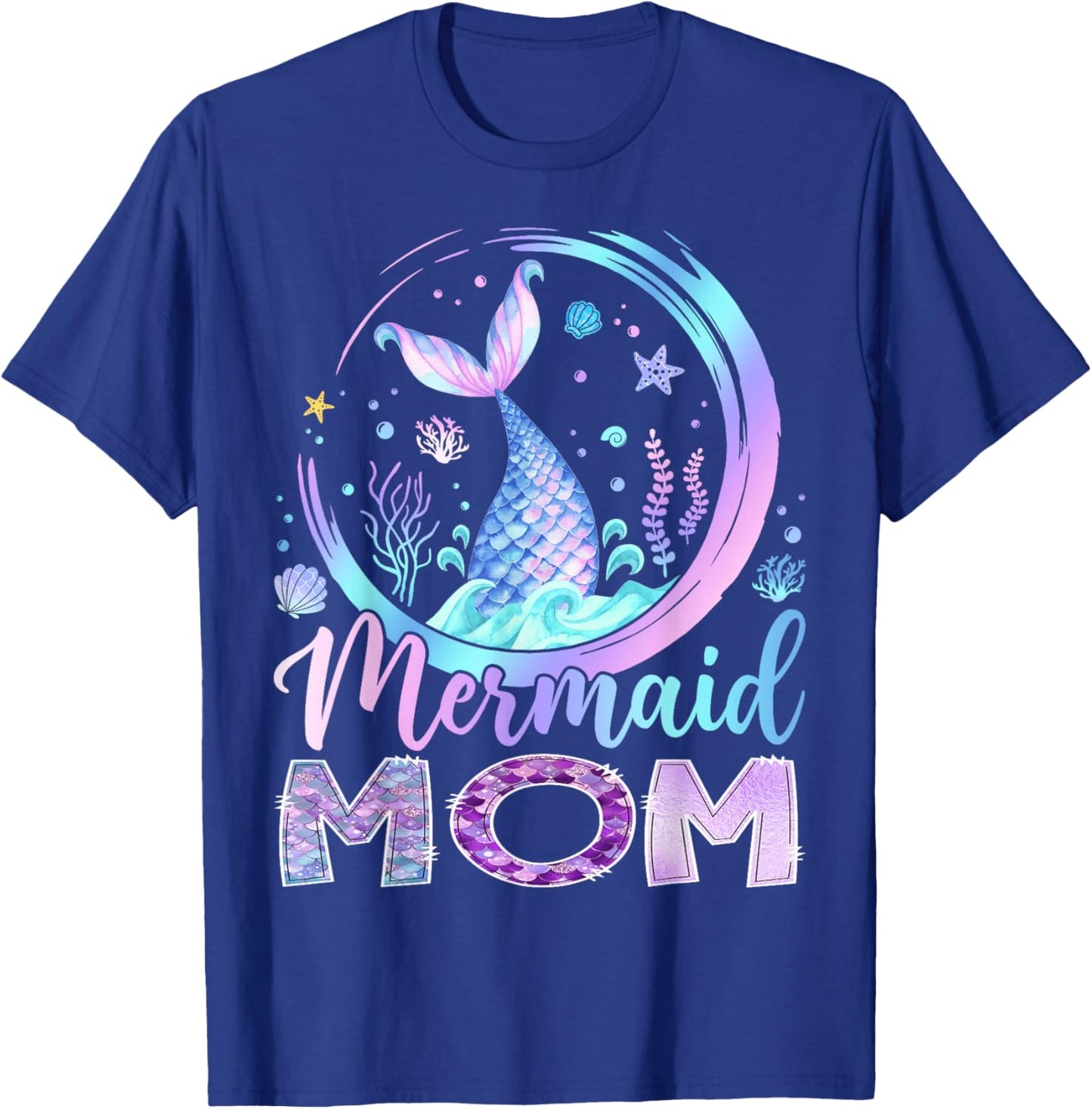 Mermaid Mom Funny Birthday Girl Party Family Matching T-Shirt - T-Shirt | Royal