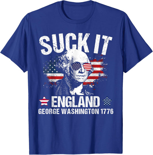 Men's Suck-It England Funny 4th July George Washington 1776 T-Shirt - T-Shirt | Royal
