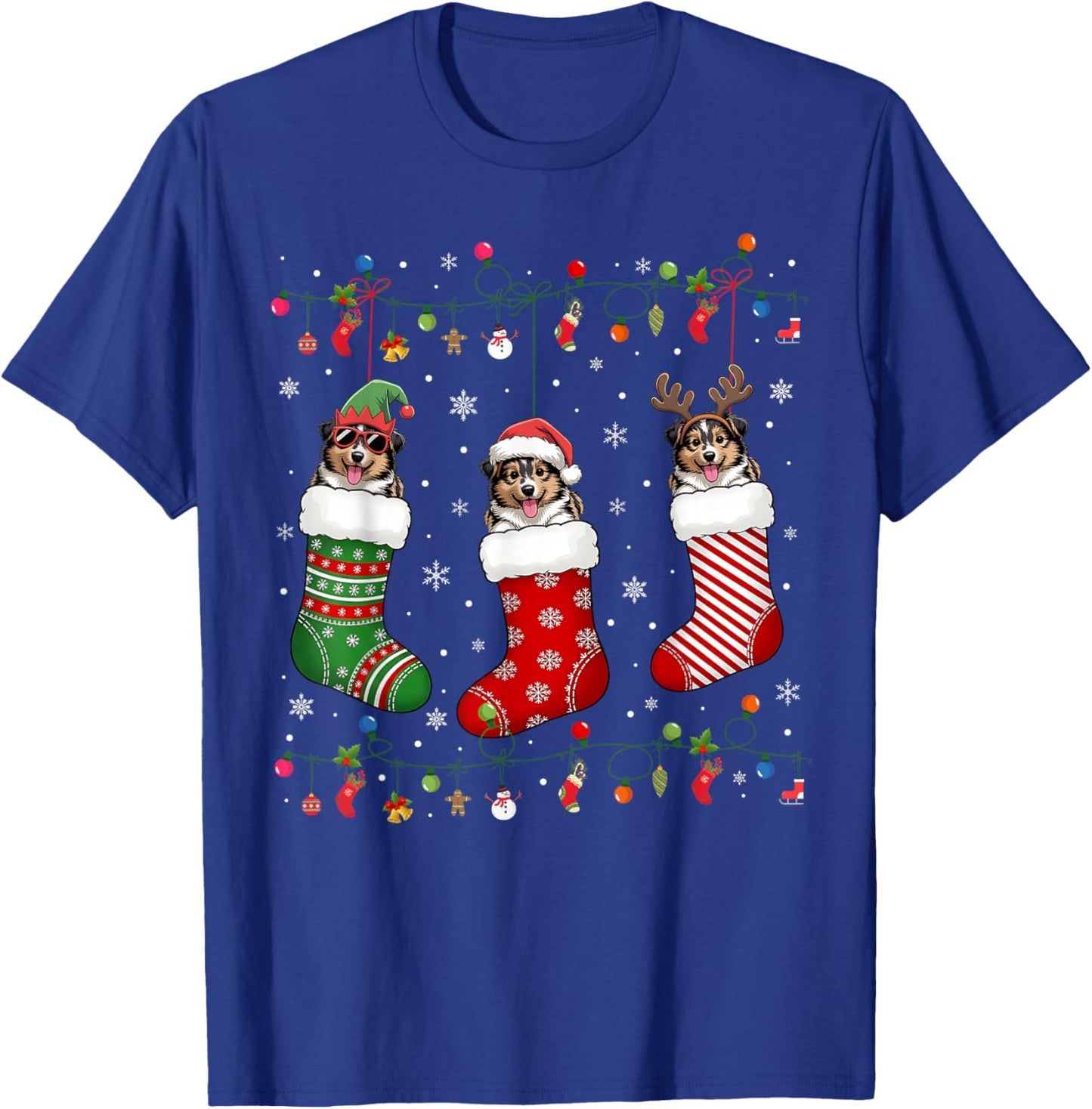 Shetland Sheepdog Dog Christmas Socks Funny Xmas Pajama Dog T-Shirt - T-Shirt | Royal
